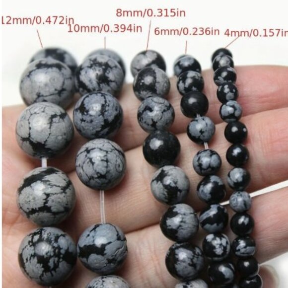 Snowflake Obsidian Alabaster Beads Gemstone Beads. 6mm  15" strand - Picture 2 of 2